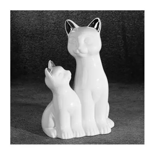 Koty figurka dekoracyjna ceramiczna biało-srebrna 15 x 11 x 22 cm biały,srebrny