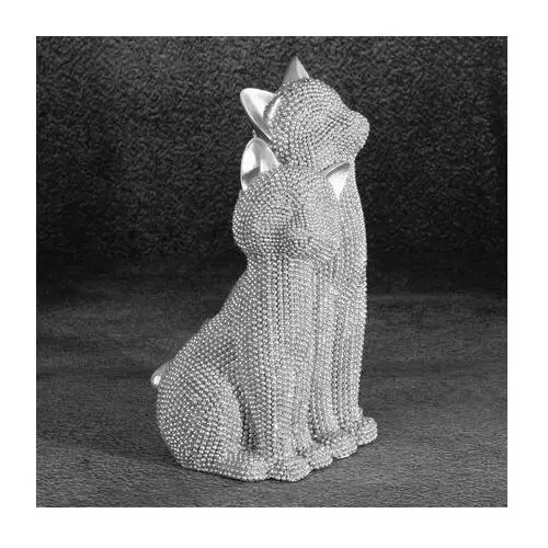 Koty - figurka dekoracyjna ELDO o drobnym strukturalnym wzorze, srebrna 13 x 11 x 21 cm srebrny