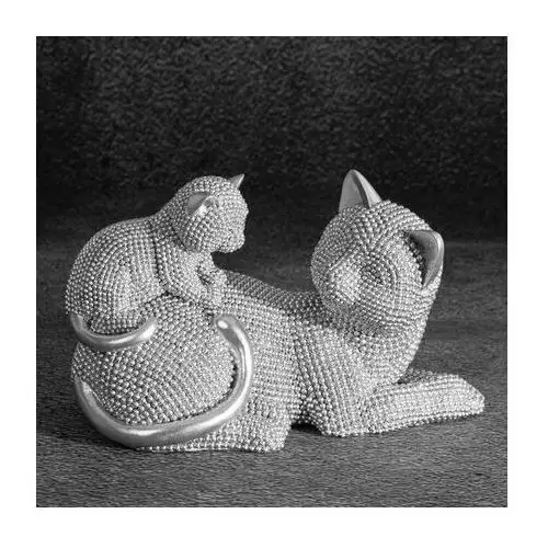 Koty - figurka dekoracyjna ELDO o drobnym strukturalnym wzorze, srebrna 19 x 9 x 12 cm srebrny