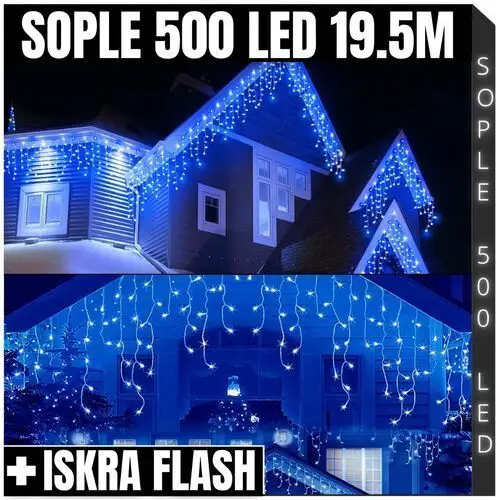 Kurtyna Sople 500 Led Niebieskie Lampki Zewnętrzne Wewnętrzne 19,5m IP44