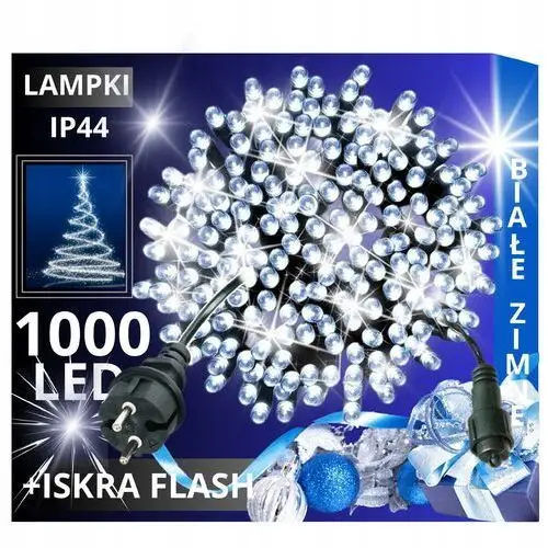 Lampki Choinkowe 1000 Led Zewnętrzne Stałe Flash Iskra IP44 Białe Kurtyna