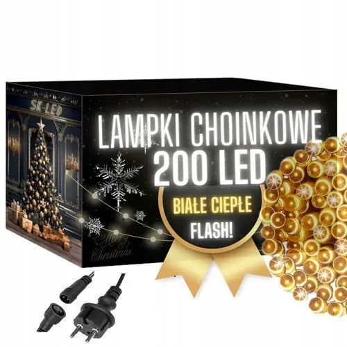 Lampki Choinkowe 200 Led Białe Ciepłe Flash Zewnętrzne Wewnętrzne