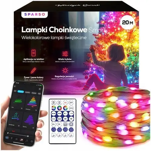 Lampki Choinkowe Led Kolorowe Flash wiele trybów Aplikacja 20m 200 Led