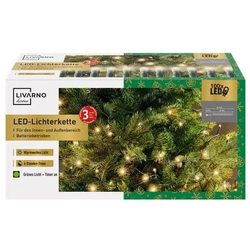 LIVARNO home Łańcuch świetlny LED, 12 m (Ciepła biel/zasilany na baterie)