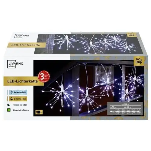 Livarno home łańcuch świetlny led, 200 diod led (bex zimny biały)