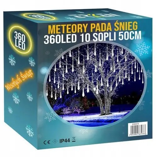 Meteory 10 Spoli 50 CM 360 Led Lampki Padający Śnieg Sople Girlanda 8 m