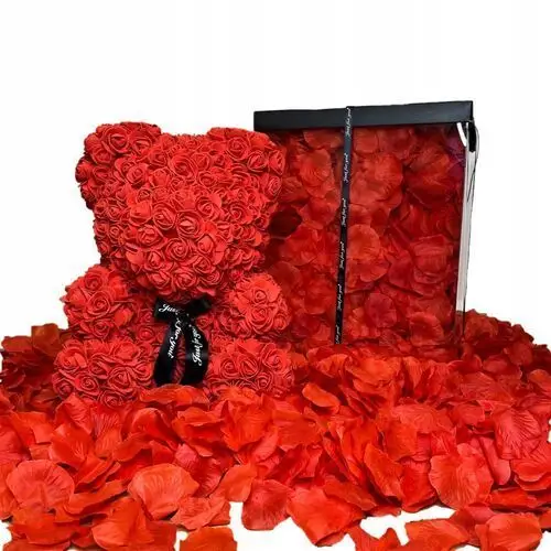 Miś z Róż Duży Pudełko Pełne Płatków Na Dzień Kobiet