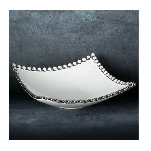 Misa ceramiczna kwadratowa ELORA zdobiona na brzegach kółeczkami podkreślone srebrnym odcieniem 23 x 23 x 7 cm biały,srebrny