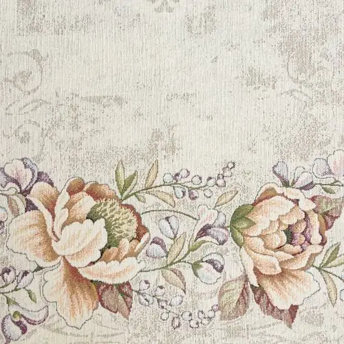 Obrus z grubszej tkaniny gobelinowej z nicią szenilową z motywem kwiatów 140 x 180 cm naturalny 2