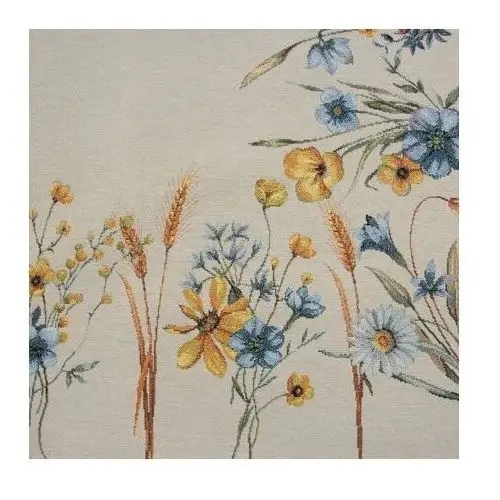 Obrus z grubszej tkaniny gobelinowej z nicią szenilową z motywem polnych kwiatów 100 x 100 cm naturalny 2