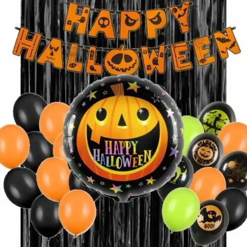 Ochprosze Zestaw halloween neonowe baner dynia balony czarne