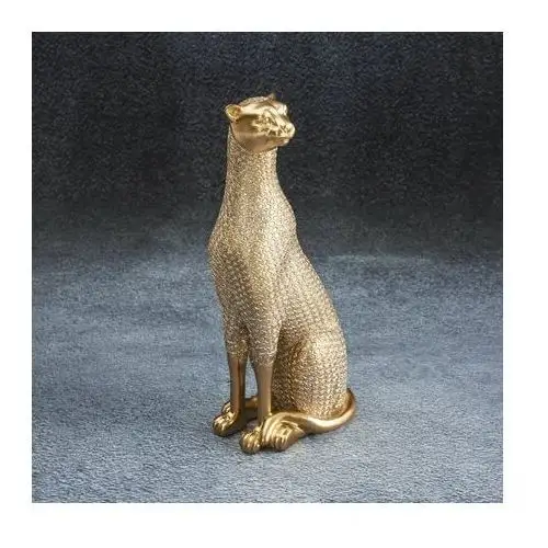 Pantera - figurka dekoracyjna HARIS o drobnym strukturalnym wzorze, złota 8 x 11 x 26 cm złoty