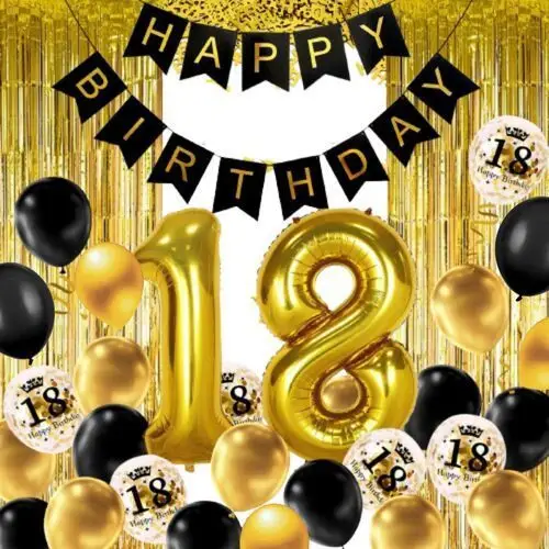 Partydeco Balony na 18 urodziny zestaw balonów,kurtyna,baner