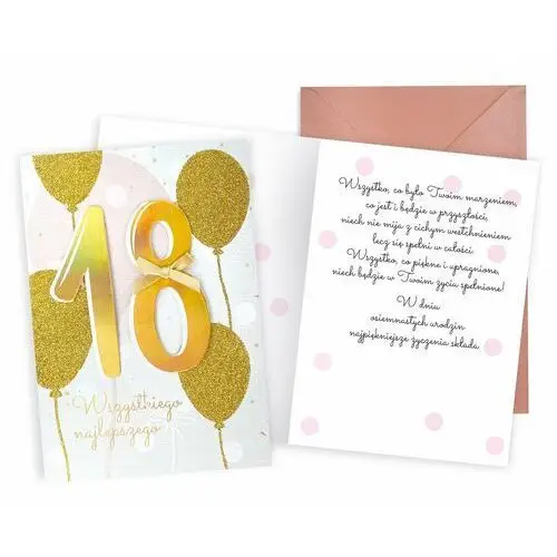 Passion cards Karnet dkp-005 urodziny 18 (osiemnastka, cyfry, złote balony)