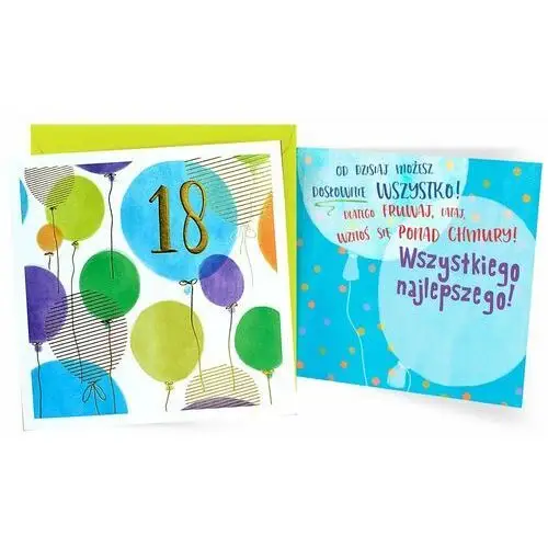 Karnet QR-012 Urodziny 18 (osiemnastka, cyfry, balony niebieskie)