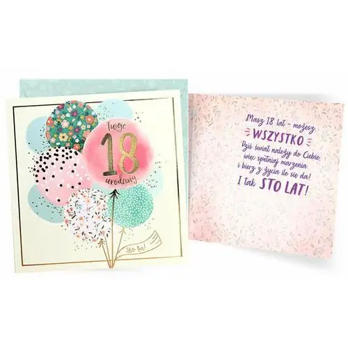 Karnet QR-013 Urodziny 18 (osiemnastka, cyfry, balony różowe)