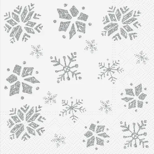 Serwetki świąteczne Snowflakes Glitter srebrne 33 x 33 cm 20 szt 2