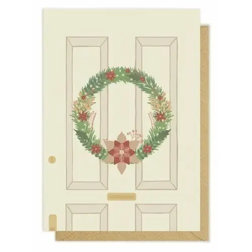 Kartka świąteczna Boże Narodzenie drzwi wieniec
