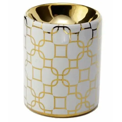 Puckator Ceramiczny kominek do olejków i wosków biały złoty wzór geometryczny