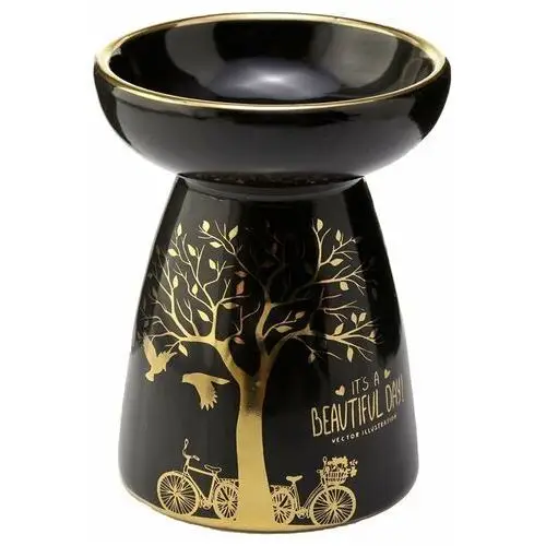 Ceramiczny podgrzewacz olejków i wosku tarta z metalicznym złotym wzorem drzew 'Eden'