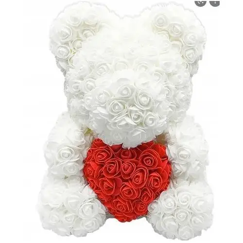 Rose Bear Miś Z Róż 40cm- Biały Z Czerwonym Sercem