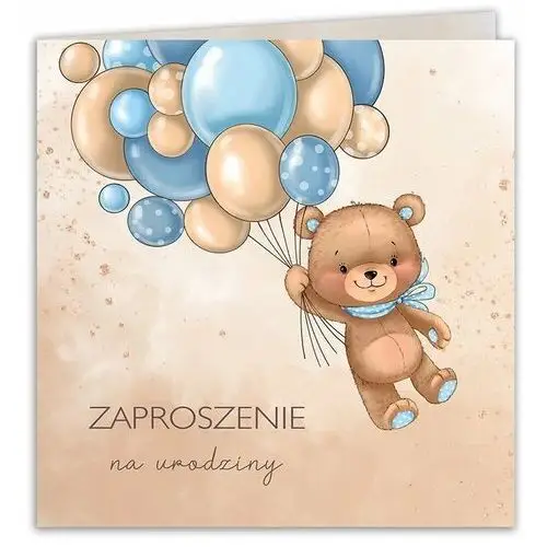 ZAPROSZENIA na urodziny chłopca Miś i baloniki błękit 10szt (+koperty)