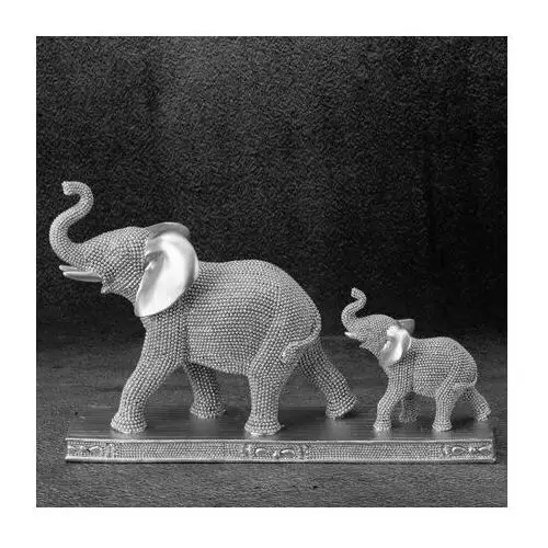 Słonie - figurka dekoracyjna ELDO o drobnym strukturalnym wzorze, srebrna 36 x 10 x 22 cm srebrny