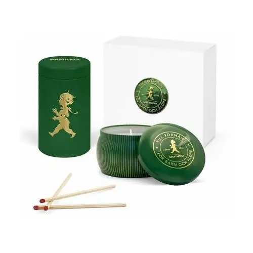 Solstickan pudełko prezentowe świeczki zapachowe + tuba zapałek zielona świeca zapachowa las sosnowy Solstickan design