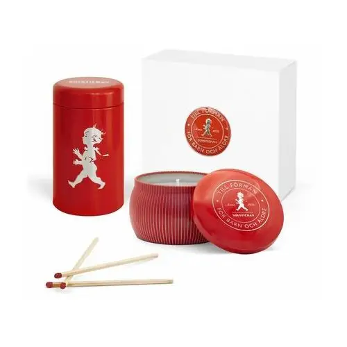 Solstickan Design Solstickan pudełko prezentowe świeczki zapachowe + tuba zapałek Czerwona świeca zapachowa cynamon i pomarańcza