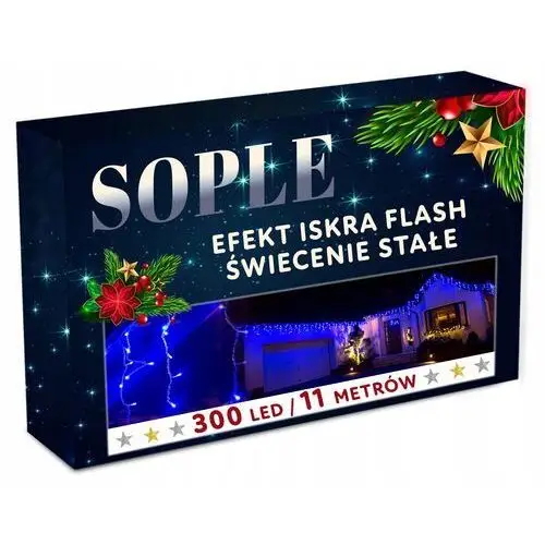 Sople 300 Led 11M Zewnętrzne IP44 Lampki choinkowe Kurtyna Girlanda Flash