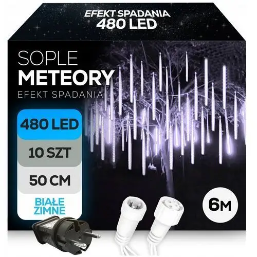 Sople 480led Meteory 50cm Lampki Zewnętrzne IP44 Padający Śnieg 6m Girlanda