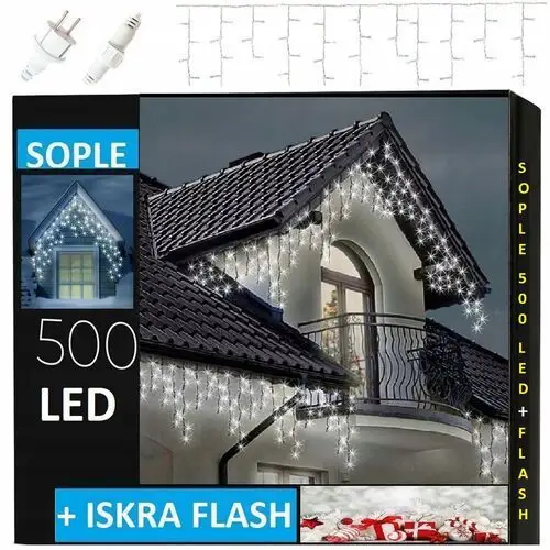 Sople 500 Led Kurtyna Lampki Zewnętrzne IP44 Stałe Flash Girlanda Białe