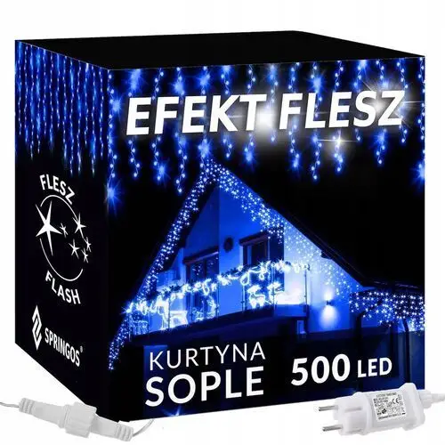 Sople 500 Led Lampki Choinkowe Zewnętrzne IP44 Stałe Flash Niebieskie