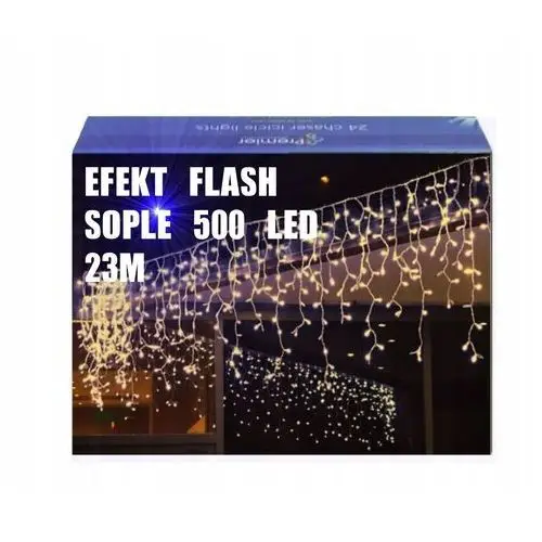 Sople 500 Led Lampki Zewnętrzne Białe Ciepłe Kurtyna IP44 Stałe Flash 23M