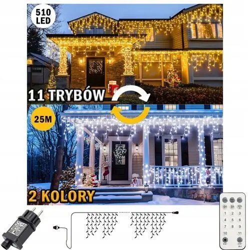 Sople 510LED 25M Lampki IP44 Białe+białe Ciepłe Stałe Zewnętrzne+flash IP44