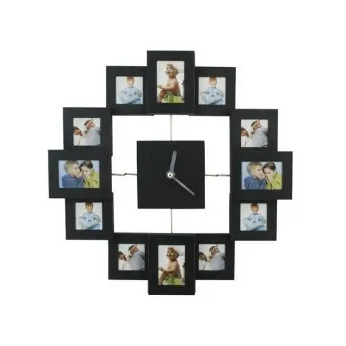 Duży (36x36cm) stylowy zegar ścienny z ramkami na 12 zdjęć. S.t.i ltd