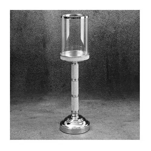 Świecznik dekoracyjny ROBI z szklanym kloszem oraz metalowej nóżce zdobionej kryształkami ∅ 12 x 42 cm transparentny,srebrny