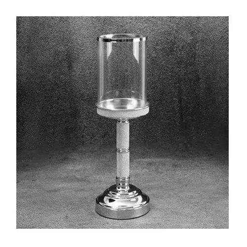 Świecznik dekoracyjny ROBI z szklanym kloszem oraz metalowej nóżce zdobionej kryształkami ∅ 12 x 36 cm transparentny,srebrny