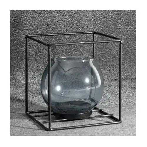 Świecznik dekoracyjny szklana kula w metalowej ramie 13.5 x 13.5 x 13.5 cm czarny,szary