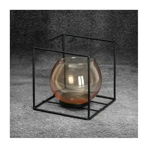 Świecznik dekoracyjny szklana kula w metalowej ramie 13.5 x 13.5 x 13.5 cm czarny,ciemnozłoty