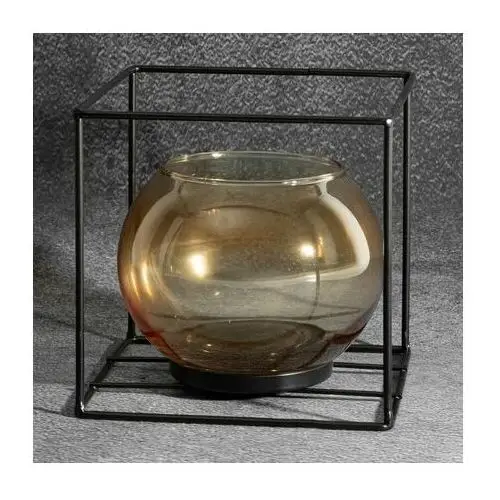 Świecznik dekoracyjny szklana kula w metalowej ramie 17 x 17 x 17 cm czarny,ciemnozłoty