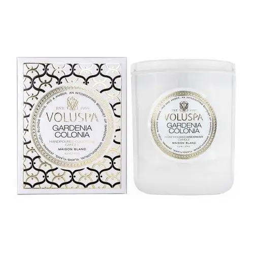 Klasyczna świeca zapachowa maison blanc 60 godz. gardenia colonia Voluspa