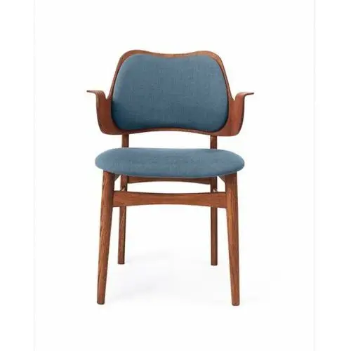 Warm nordic gesture krzesło, tapicerowane siedzisko i oparcie tkanina canwazon 734 denim, podstawa z dębu olejowanego,siedzisko tapicerowane, oparcie tapicerowane