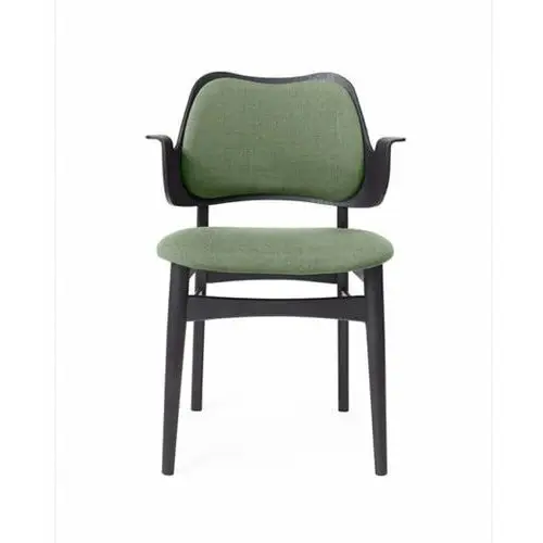 Warm nordic gesture krzesło, tapicerowane siedzisko i oparcie tkanina canwazon 926 sage green, czarny lakierowany stojak,oparcie tapicerowane
