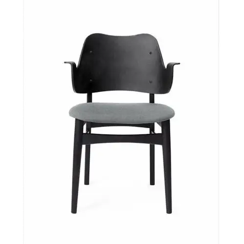 Warm nordic gesture krzesło, tapicerowane siedzisko tkanina canwazon 134 grey melange, czarny lakierowany stojak drewno bukowe,tapicerowane siedzisko