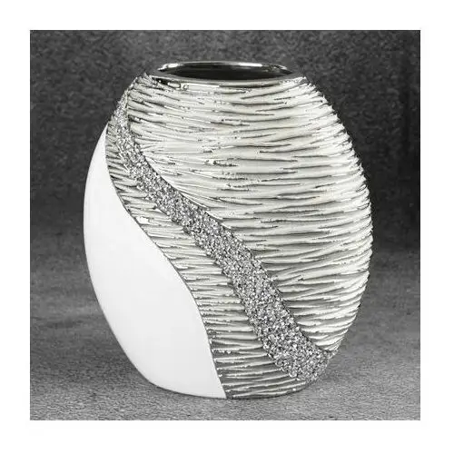 Wazon ceramiczny ADONA zdobiony wytłaczanym wzorem oraz lśniącymi kryształkami 23 x 12 x 25 cm biały,srebrny