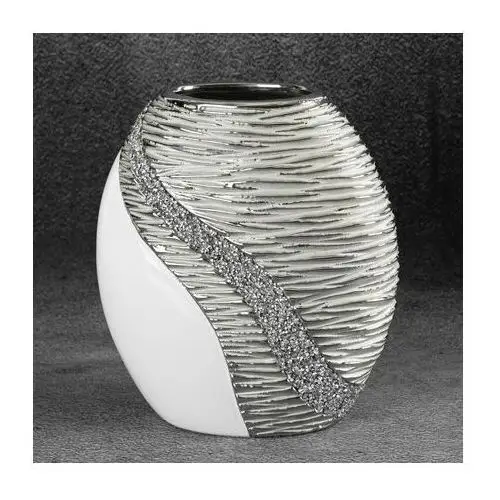 Wazon ceramiczny ADONA zdobiony wytłaczanym wzorem oraz lśniącymi kryształkami 18 x 10 x 20 cm biały,srebrny