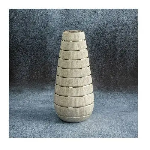 Wazon ceramiczny MELINDA o łączonych fakturach z wytłaczanym wzorem, nowoczesny ∅ 10 x 36 cm szampański