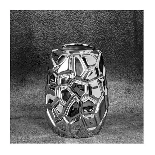 Wazon ceramiczny RENI o lśniącej powierzchni z wytłaczanym geometrycznym wzorem ∅ 15 x 20 cm srebrny