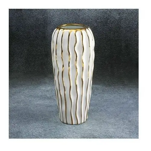 Wazon ceramiczny SAVANA 2 przecierany biało-złoty ∅ 15 x 34 cm biały,złoty